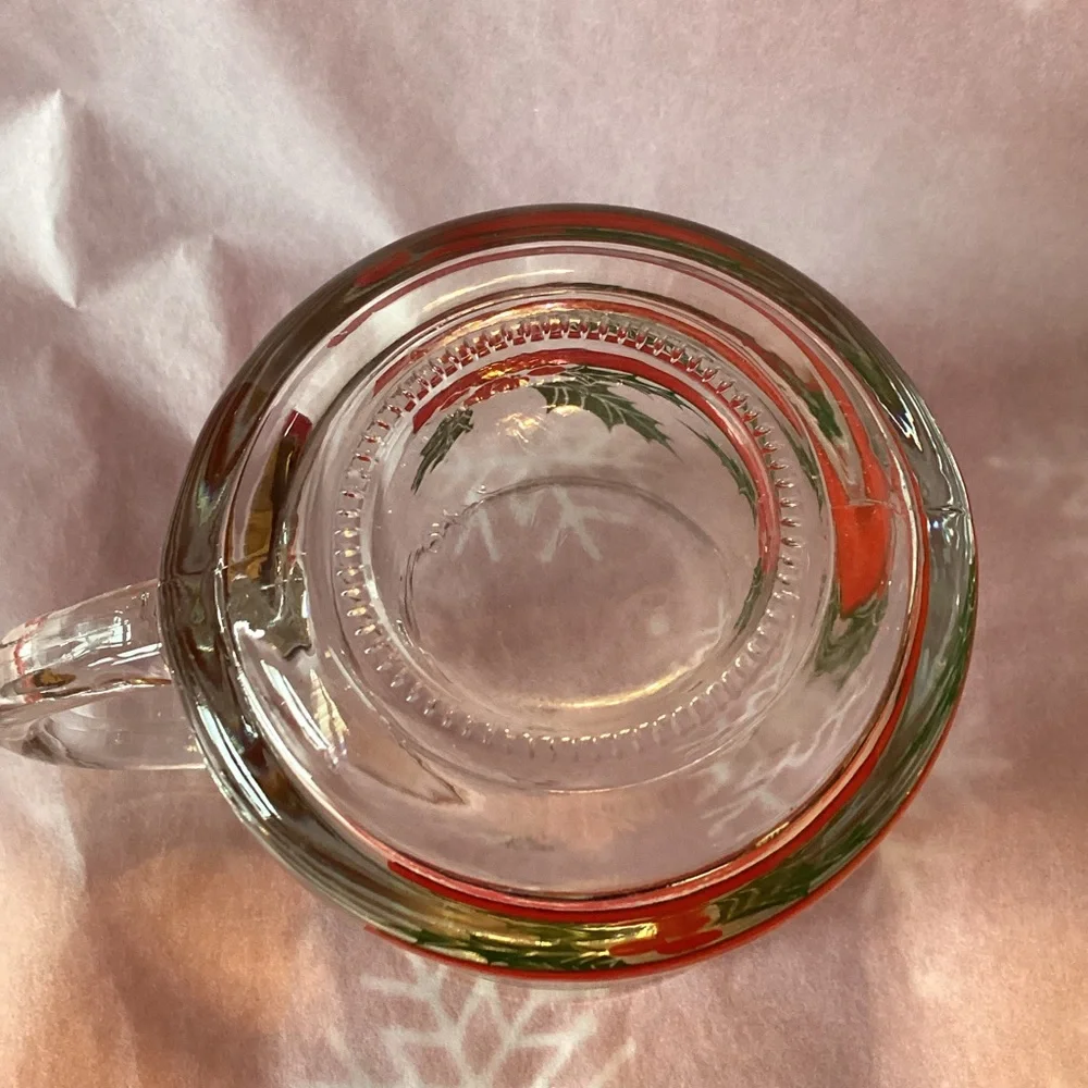 Holly Berry Mugs - set of 4 - clear glass with holly pattern